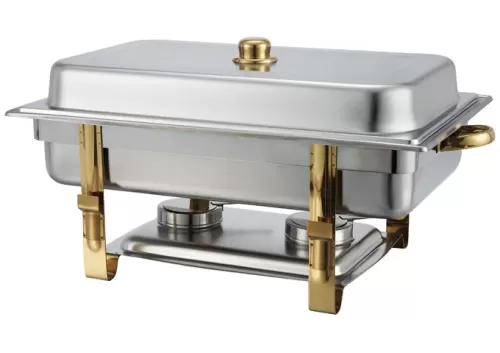 Malibu 8 Quart Full-Size Chafer, Stainless Steel, Gold Accent