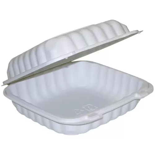 Hinged Bagasse Container 9"x9"x3"